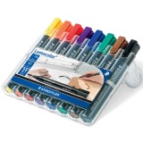 Marqueur permanent rechargeable Staedtler Lumocolor 352 pointe ogive 2 mm couleurs assorties - Étui de 8