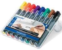 Marqueur permanent rechargeable Staedtler Lumocolor 352 pointe ogive 2 mm couleurs assorties - Étui de 8