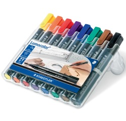 Staedtler Lumocolor 352, permanent marker, ronde punt, 2 mm, etui van 8 stuks in geassorteerde kleuren