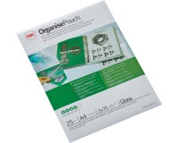 GBC Organise pochette à plastifier ft A4, 150 microns (2 x 75 microns), perforée, paquet de 25 pièces