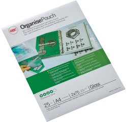 GBC Organise pochette à plastifier ft A4, 150 microns (2 x 75 microns), perforée, paquet de 25 pièces