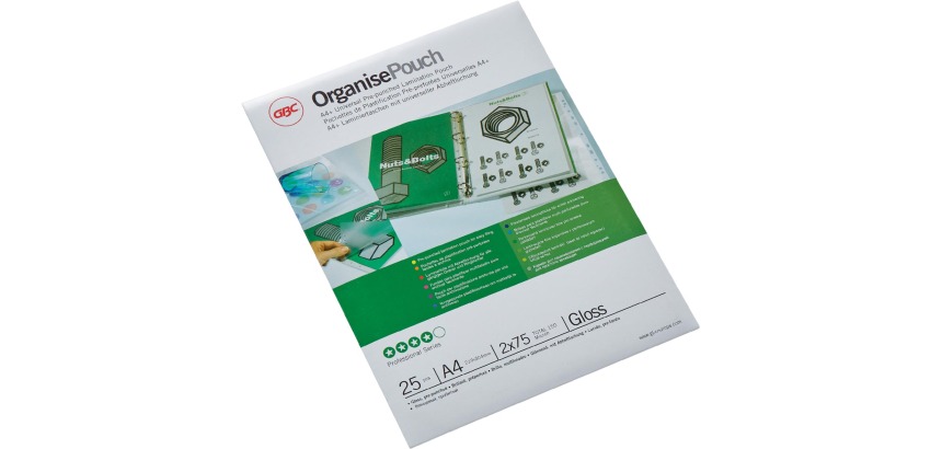 GBC Organise lamineerhoes ft A4, 150 micron (2 x 75 micron), geperforeerd, pak van 25 stuks