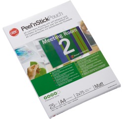 GBC Peel'n Stick pochette à plastifier ft A4, 150 microns (2 x 75 microns), mate, paquet de 25