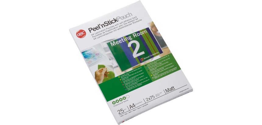 GBC Peel'n Stick laminating pouch A4 size, 150 microns (2 x 75 microns), matte, pack of 25