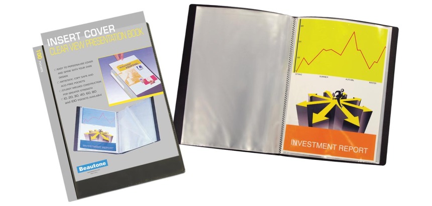 Beautone protège documents personnalisable, A4, 100 pochettes, noir