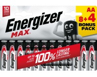 Energizer piles Max AA, blister de 8 pièces + 4 pièces gratuites