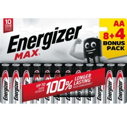 Energizer batterijen Max AA, blister van 8 stuks + 4 stuks gratis