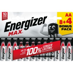 Energizer piles Max AA, blister de 8 pièces + 4 pièces gratuites
