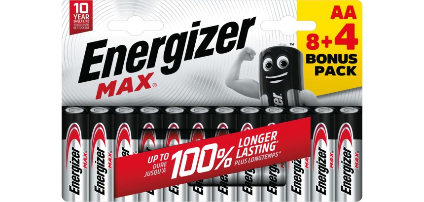 Energizer batterijen Max AA, blister van 8 stuks + 4 stuks gratis