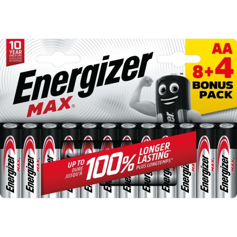 Energizer piles Max AA, blister de 8 pièces + 4 pièces gratuites