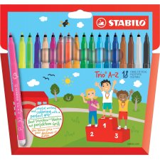 STABILO Trio A-Z viltstift, etui van 18 stuks in geassorteerde kleuren