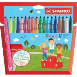 STABILO Trio A-Z feutre, étui de 18 pièces en couleurs assorties