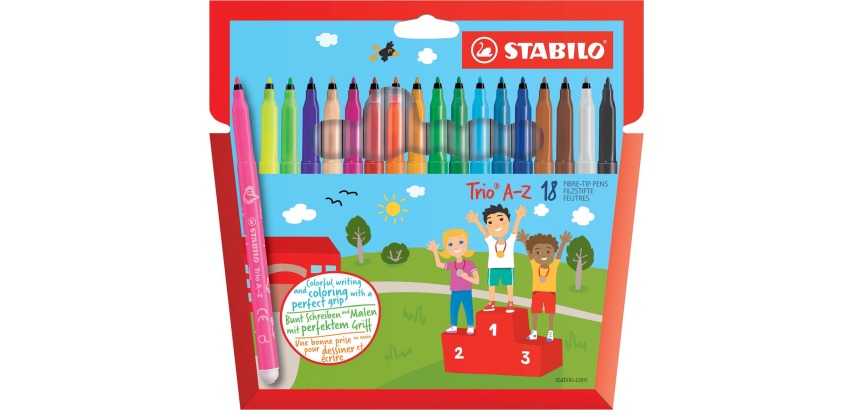 STABILO Trio A-Z viltstift, etui van 18 stuks in geassorteerde kleuren