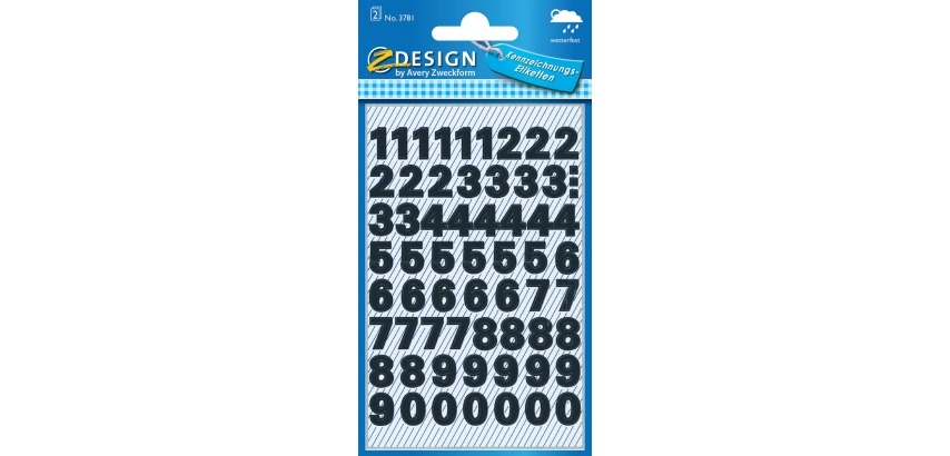Avery Labels numbers and letters 0-9, 2 sheets, black, weather-resistant film