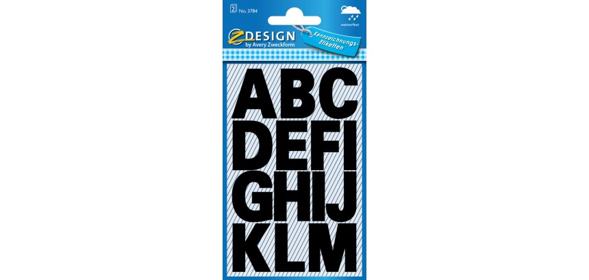 Avery etiketten letters A-Z groot, 2 blad, zwart, waterbestendige folie