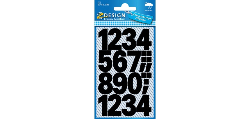 Avery Etiquettes chiffres et lettres 0-9 large, 2 feuilles, noir, film résistant aux intempéries
