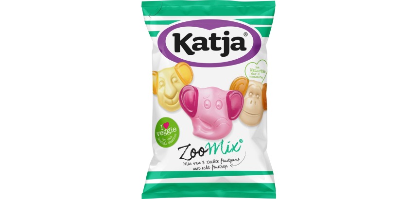 Katja Zoo Mix candies, mix of 3 soft fruit gummies with real fruit juice, 255 g bag