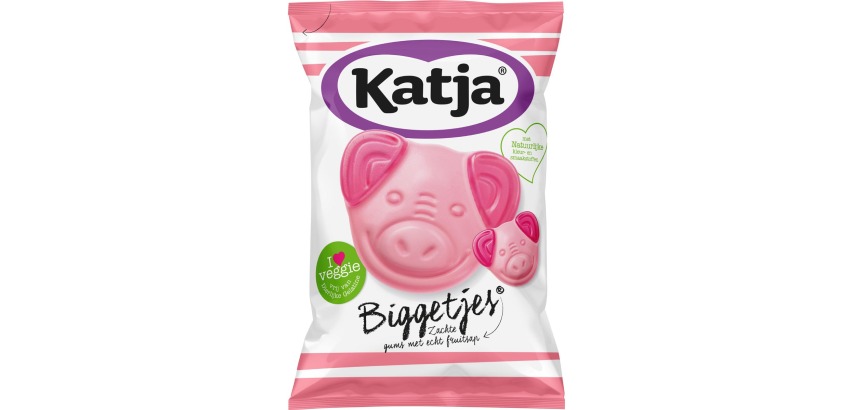 Katja Biggetjes candies, soft gums with real fruit juice, 255 g pouch