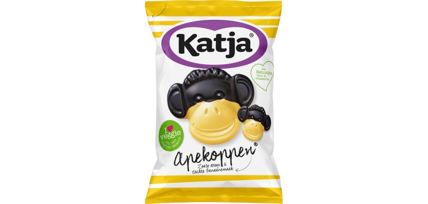 Katja Apekoppen candies, licorice and banana flavor, 255 g bag