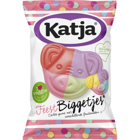 Katja Feest Biggetjes bonbons, gommes molles avec différents saveurs de fruits, sachet de 250 g