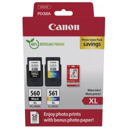 Canon photo value pack 1 x PG-560XL + 1 x CL-561XL, 300 - 400 pages, OEM 3712C008, 4 couleurs