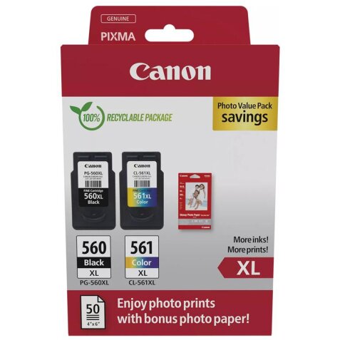 Canon photo value pack 1 x PG-560XL + 1 x CL-561XL, 300 - 400 pages, OEM 3712C008, 4 couleurs