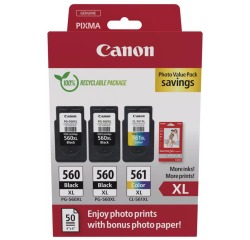 Canon photo value pack 2 x PG-560XL + 1 x CL-561XL, 300 - 400 pagina's, OEM 3712C012, 4 kleuren
