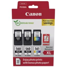 Canon photo value pack 2 x PG-560XL + 1 x CL-561XL, 300 - 400 pages, OEM 3712C012, 4 couleurs