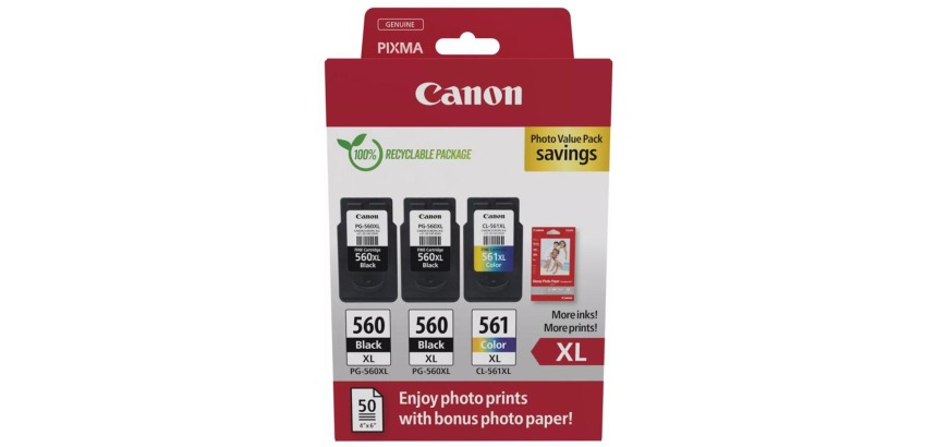 Canon Foto Value Pack 2 x PG-560XL + 1 x CL-561XL, 300 - 400 Seiten, OEM 3712C012, 4 Farben
