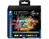 Staedtler Pigment Arts brush pen, étui de 12 pièces, Nature Colours
