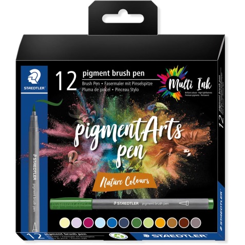 Staedtler Pigment Arts brush pen, étui de 12 pièces, Nature Colours