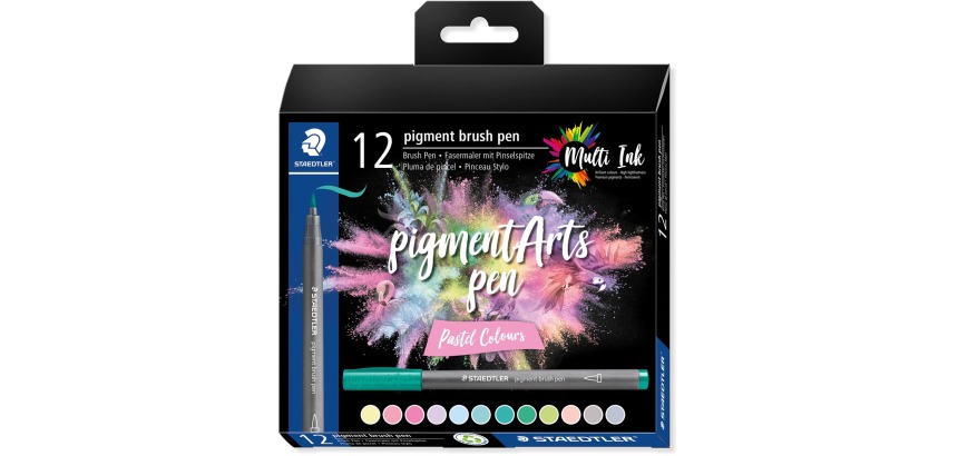 Staedtler Pigment Arts brush pen, étui de 12 pièces, Pastel Colours