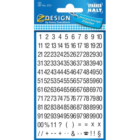 Avery Etiketten cijfers en letters 1-100, 2 blad, zwart op wit