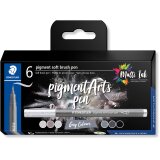 Staedtler Pigment Arts soft brush pen, etui van 6 stuks, grijstinten