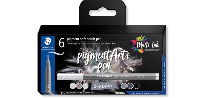 Staedtler Pigment Pen Brush Marker Set 6 Grey Colors