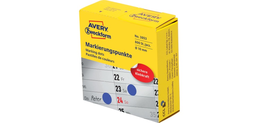 Avery marking dots, diameter 10 mm, rol met 800 stuks, blauw