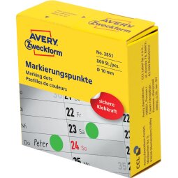 DE_Avery marking dots, diamètre 10 mm, rouleau avec 800 pièces, vert