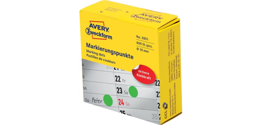 Avery marking dots, 10 mm diameter, roll with 800 pieces, green