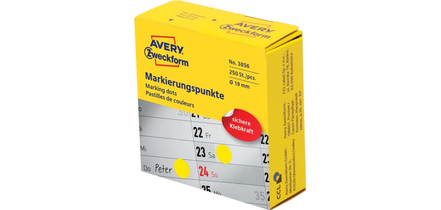 Avery marking dots, diamètre 19 mm, rouleau avec 250 pièces, jaune