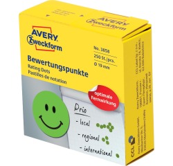 En_etiqueta adhesiva avery smile verde sonriente 19 mm rollo de 250 unidades