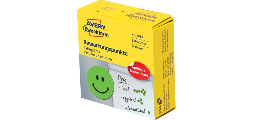 Avery rating dots, diameter 19 mm, roll with 250 pieces, smiley, green