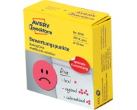 Avery rating dots, diameter 19 mm, rol met 250 stuks, smiley, rood
