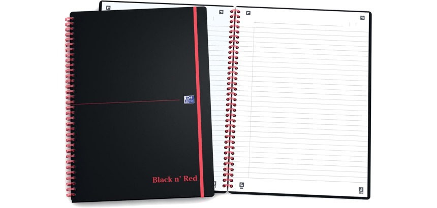 Oxford BLACK N' RED spiral notebook with plastic cover, 140 A4 lined pages