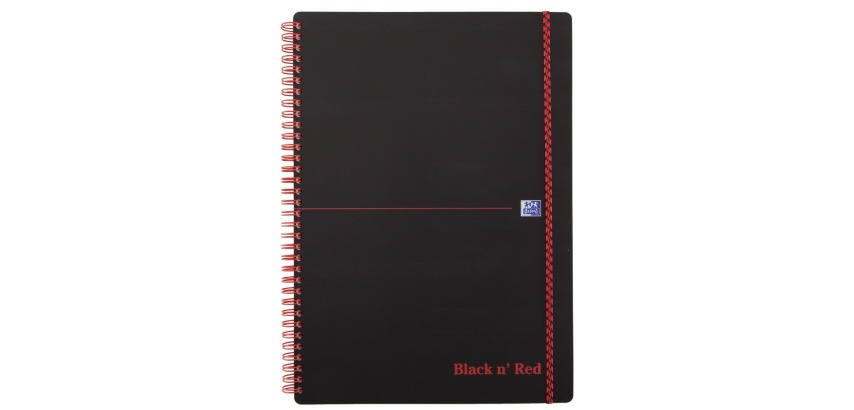 Oxford BLACK N' RED spiral plastic notebook, 140 pages size A4, squared 5 mm