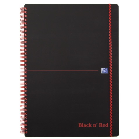 Oxford BLACK N' RED cahier spiralé en plastique, 140 pages ft A4, quadrillé 5 mm