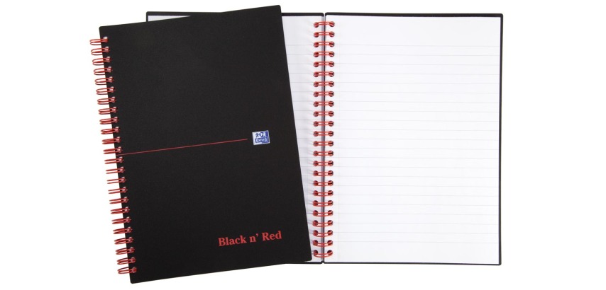 Oxford BLACK N' RED Spiralblock aus Kunststoff, 140 Seiten A5, liniert