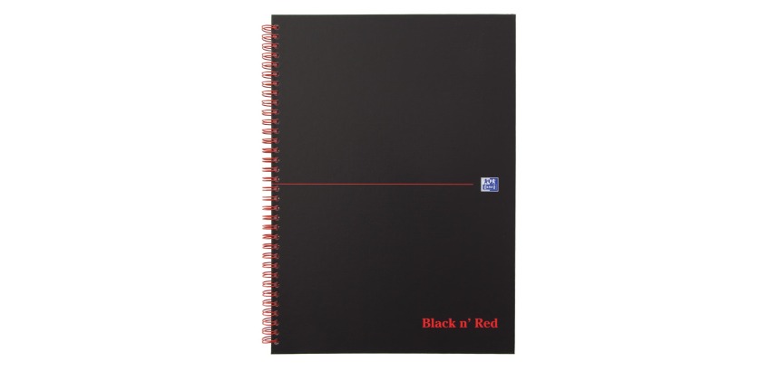 Oxford BLACK N' RED spiral notebook in cardboard, 140 pages size A4, 5 mm grid