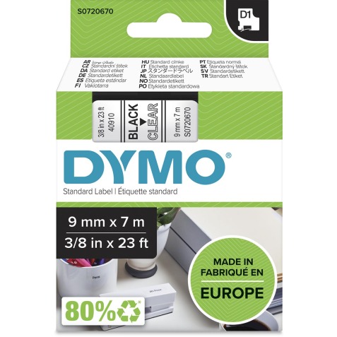 Dymo D1 ruban 9 mm, noir sur transparent