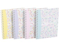 Oxford Floral couverture souple cahier spiralé, ft A6, 50 feuilles, quadrillé 5 mm, 4 décors assortis