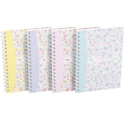 Oxford Floral couverture souple cahier spiralé, ft A6, 50 feuilles, quadrillé 5 mm, 4 décors assortis